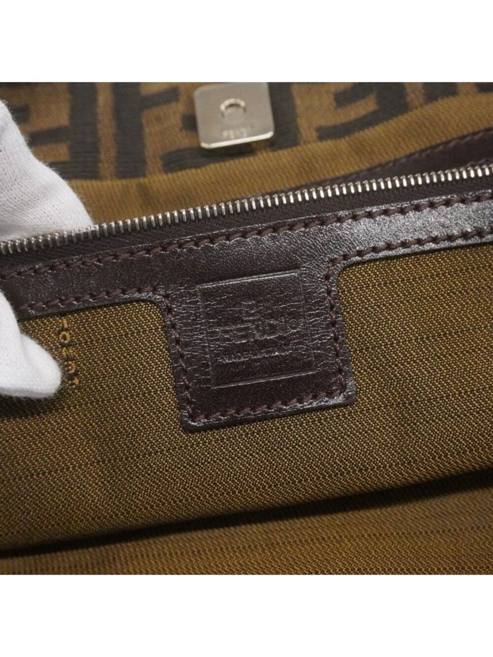 Fendi Tote Zucca Nylon Canvas Brown Silver - Picture 5 of 10